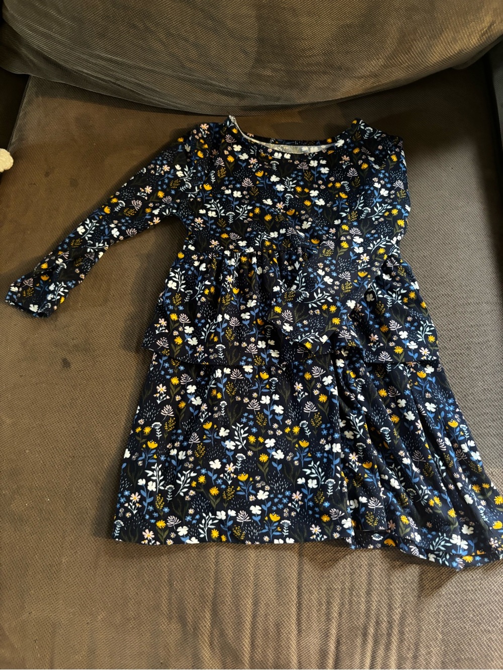 mark. Navy Floral Tiered Long-Sleeve Girl's Dress with Yellow & White Accents
